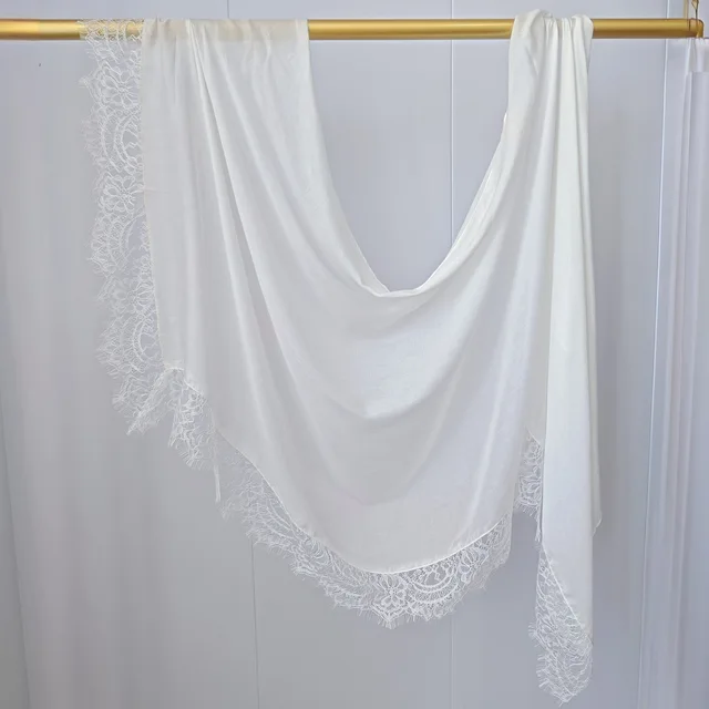 106208-84d79c.jpg Hijab Ramadan en Rayonne, Coton et Modal, avec bordure en dentelle, Turban respirant, Châle uni en coton, Foulard pour femmes