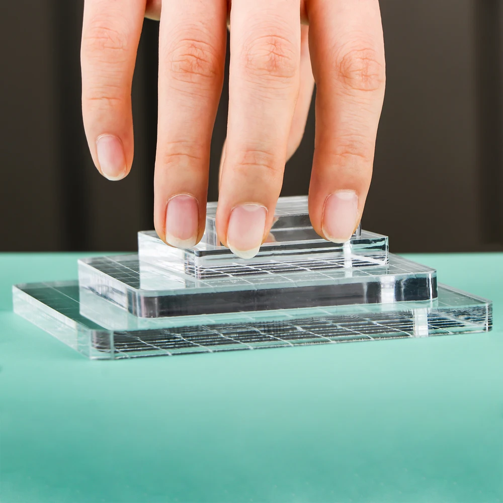 Acrylic Stamp Block 5mm Clear Stamping Tools Set Grid Lines DIY Scrapbooking Crafts Card Making Assorted Sizes 5 Pieces