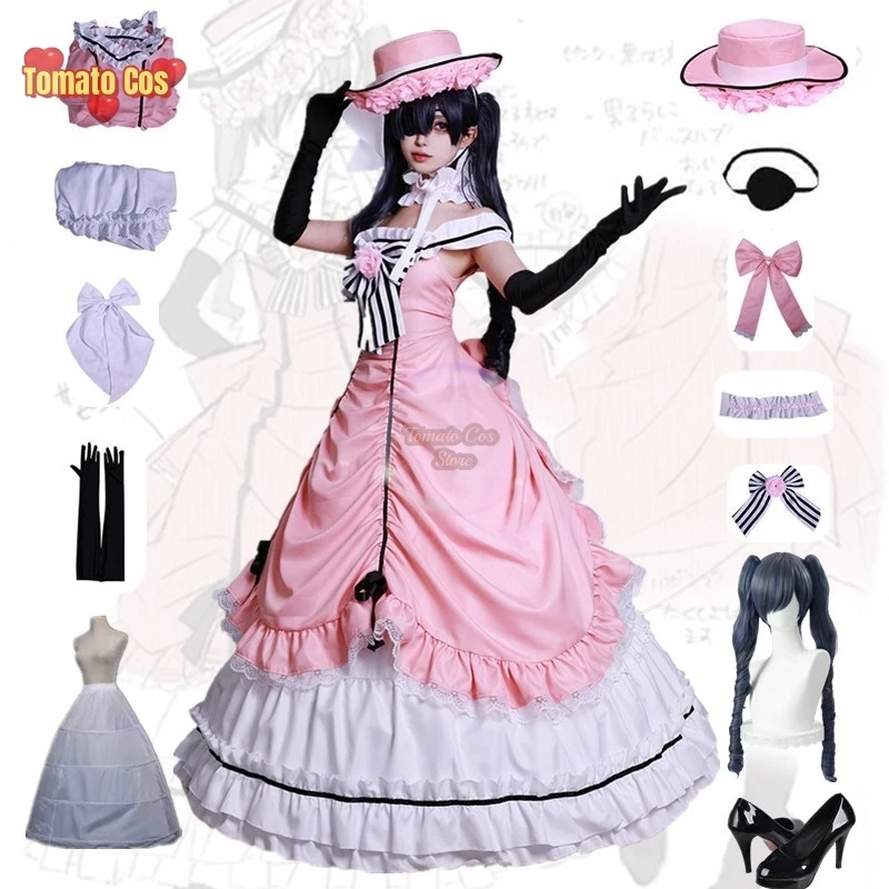 

Anime Black Butler Kuroshitsuji Ciel Phantomhive Cosplay Sleeveless Lace Maid Cut Full Dress Uniform Outfit Princess Costumes
