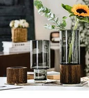Modern Simple and Creative Glass Water-grown Flowers Wooden Base Vase Decoration Living Room Dining Table Flower Arrangement 2