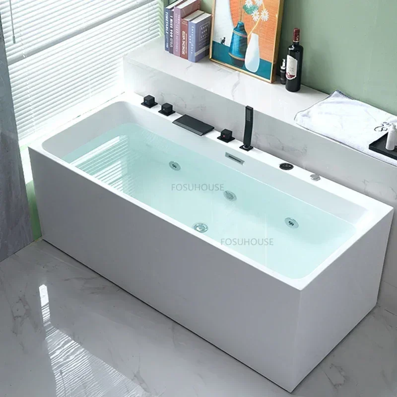 Modern Acrylic Bathtub Rectangle Comfortable Massage Thermostatic Adults Household Bubbles Bathtub Bathroom Fixture