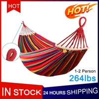Outdoor Canvas Hammock Portable Thickened Anti-Rollover Single Striped Hammock Garden Travel Camping Hanging Swing Hammock 1