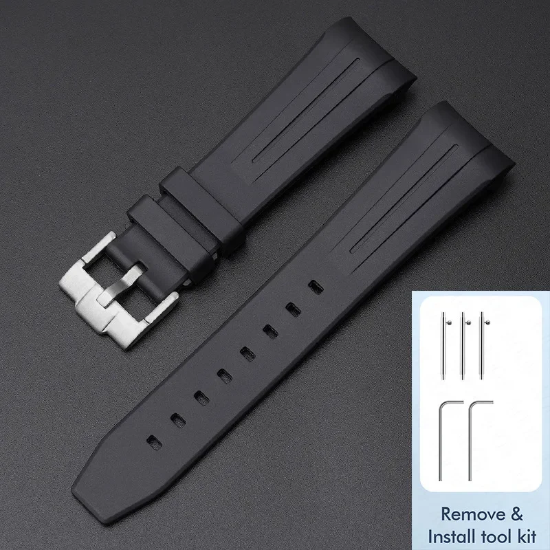 Waterproof Quick Release Rubber Watch Strap with Stainless Steel Buckle - 22mm, Curved End Design