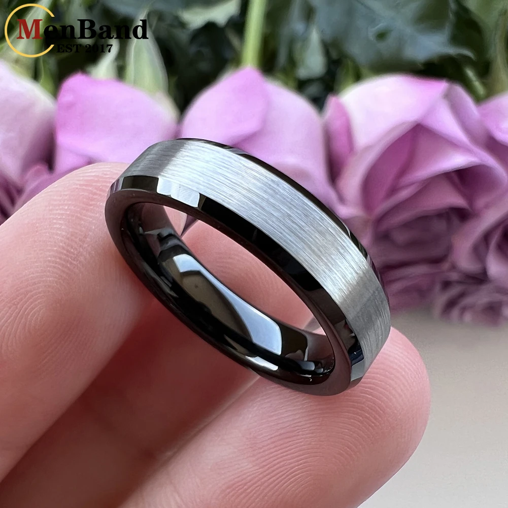 MenBand Fashion Gold Color 4MM Men Women Tungsten Carbide Wedding Ring Beveled Polished Brushed Finish Comfort Fit Size 4-12