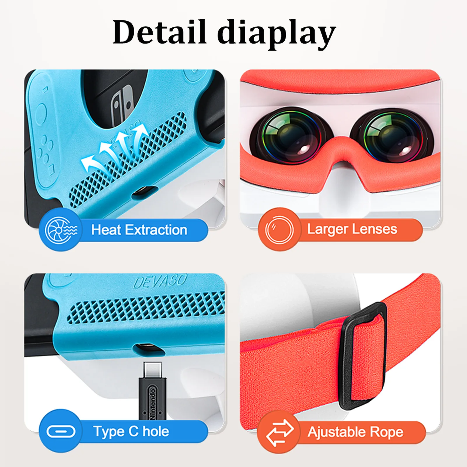New VR Glasses for Nintendo Switch/OLED 3D Glasses Virtual Reality Movies for Switch Game Headset Adjustable Big Lens VR Glasses