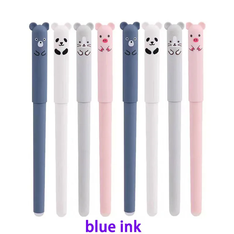 8Pcs/Set Kawaii Pig Bear Cat Erasable Gel Pen School Office Washable Handle School Office  Stationery Gift 0.35mm Blue Black Ink 5