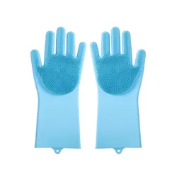 Pet Grooming and Cleaning Silicone Massage Gloves for Hair Removal and Bathing (Blue)