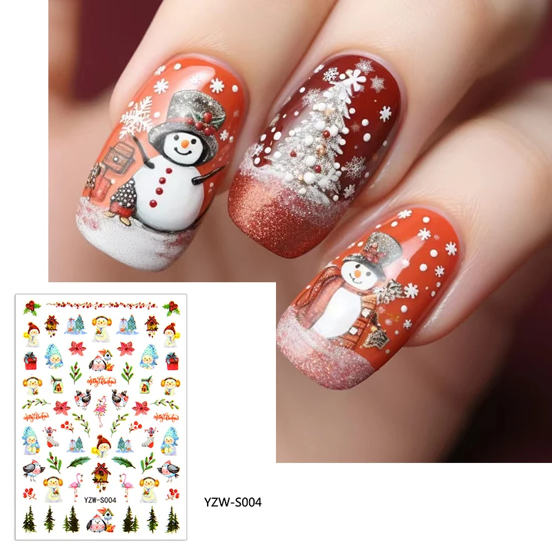 

3D Christmas Nail Art Sticker Red Santa Snowflake Elk Penguin Holly 2023 Winter Decal Slider New Year Manicure Decoration