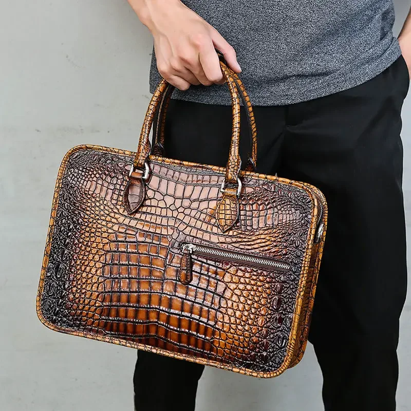 New Fashion Alligator Men's Briefcase Crocodile Pattern Cow Leather Travel Bags Handbags Men Shoulder Bag Messenger Laptop Bags 2