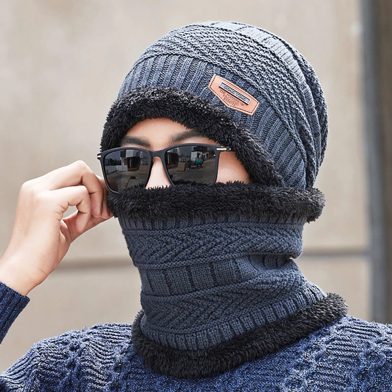 

Winter Hats Knit Cap Thick Beanie Hat Knitted Hat Outdoor Riding Hat Warm Thickening Velvet Neck Protect Cap Motorcycle Mask