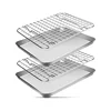 Stainless Steel Barbecue Tray with Cooling Rack Silver Golden Grid Bakeware Kitchen BBQ Baking Pan Fruit Food Plate Organizers 5