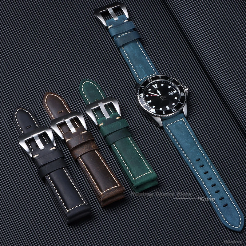 Vintage Matte Genuine Leather Watchband Bracelet - Black, Blue, Brown