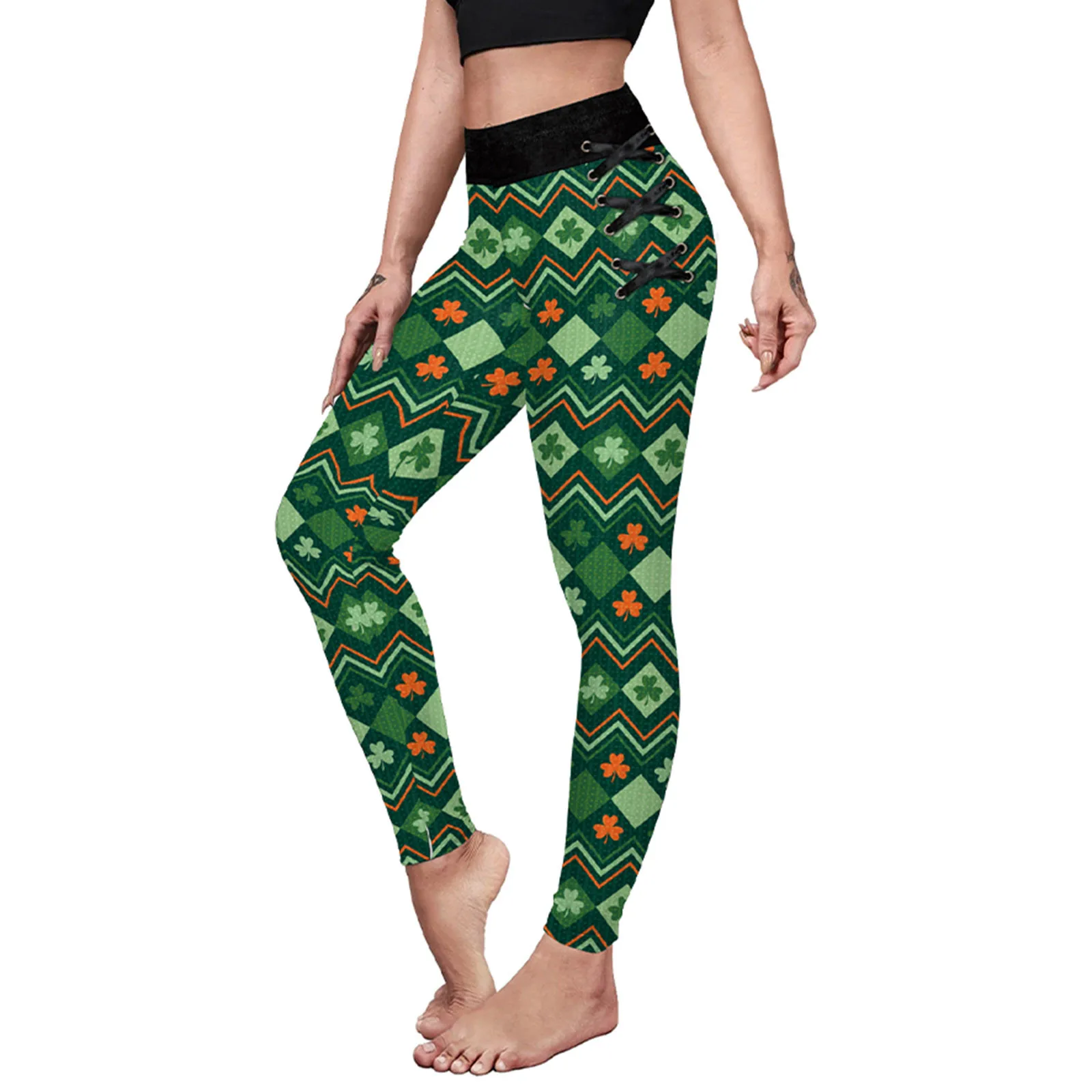 

St.Patrick's Day Female Pencil Pants Leggings Green Clover Print Leggings Elastic Sexy Saint Patrick's Day Party Leggings