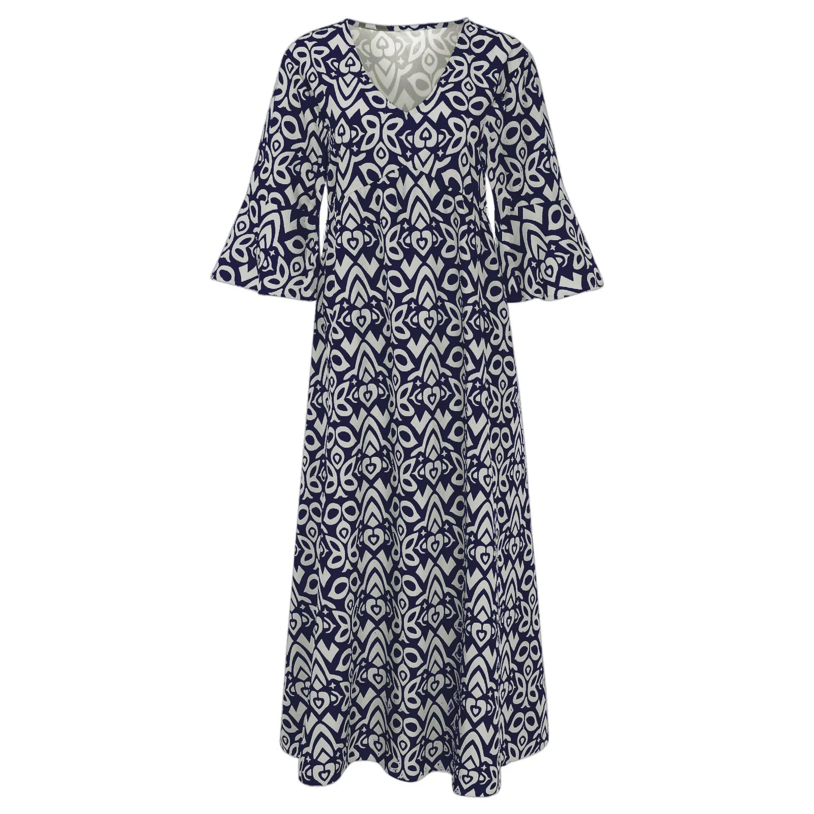 Bohemian Summer High Waist Lace Up V-Neck Loose Large Hem Dress Seaside Long Dress main image 0
