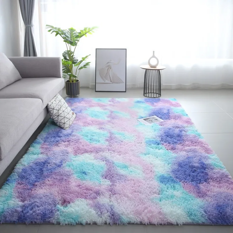 Modern Tie-Dye Silk Wool Floor Mat - Non-Slip Stain-Resistant Carpet for Living Room  Bedroom