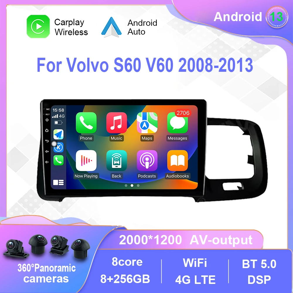 

Android 12.0 For Volvo S60 V60 2008-2013 Car Radio Multimedia Video Player Navigation stereo GPS Carplay No 2din 2 din dvd