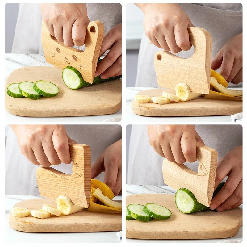 Pretend Kitchen Toys Kitchen Toys Educational Toys Wooden Kids Knife for Cooking Cute Fish Dinosaur Shape Kitchen Toy Vegetable Fruit Cutter Kitchen Tool Toys Wood Knife for Child