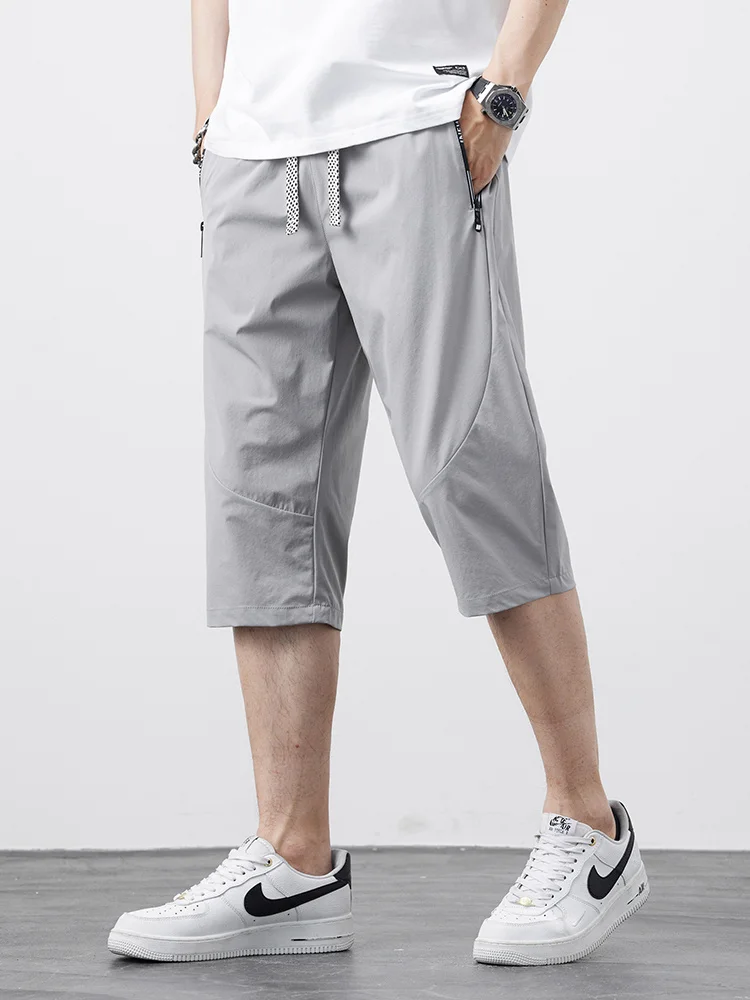 Summer Men's Breeches 3/4 Casual Shorts Quick Dry Nylon Stretch Sweat Short Pants Big Size Sportswear Straight Loose Shorts 8XL