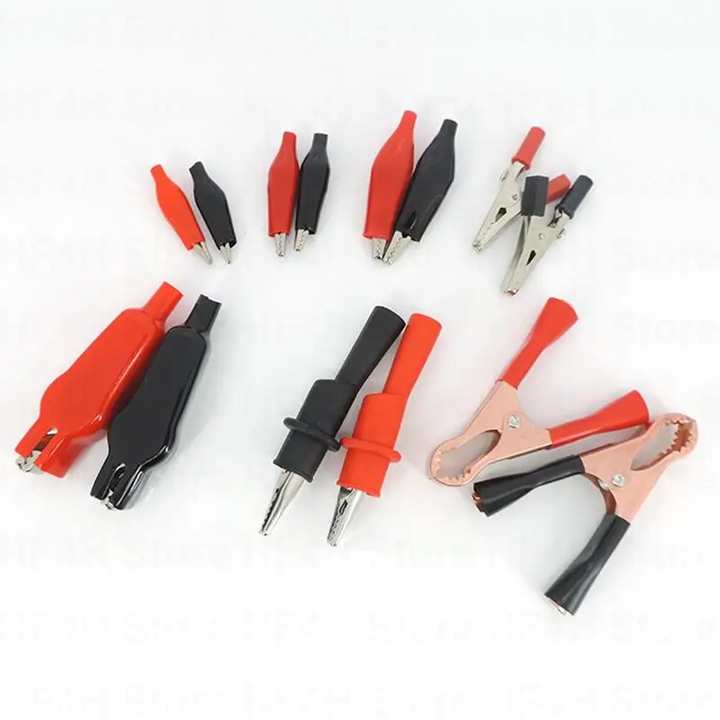 Alligator Crocodile Clips Handle Test lead Probe Metal Connector Plug Black Red for Electrical Car van Battery B4