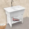 Freestanding Plastic Laundry Sink with Storage Shelf & Washboard Utility Sink Laundry Tub with Stainless Faucet 4