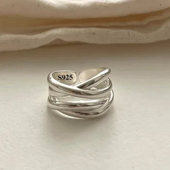 Anelli in argento sterling 925 per donna Coppia minimalista fatta a mano Semplice anello ampio aperto Prevenire l'allergia Gioielli Regalo di nozze per feste