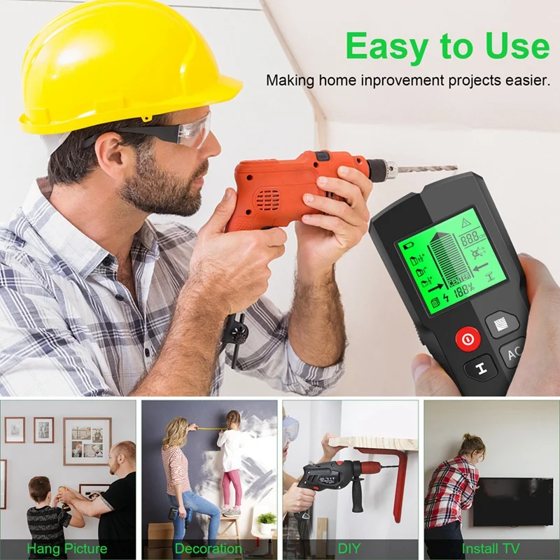 1 PCS Stud Finder Wall Scanner-5 In 1 Wall Detector Electronic Stud Sensor Black Pipe Joist Finders Edge Center Finder