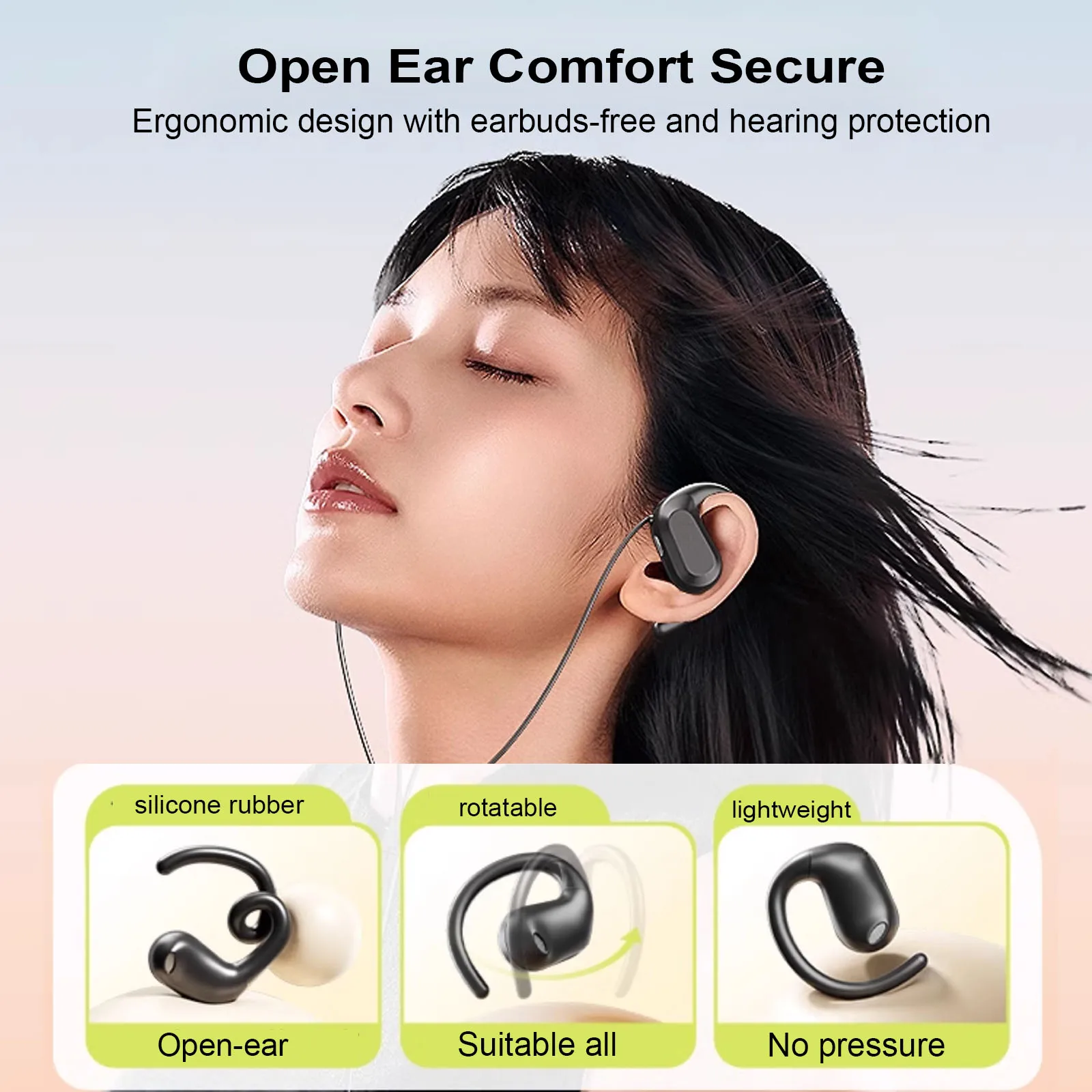 Open Ear Wired Headphones 3.5mm/Type-C  Air Conduction Earphones Not in Ear Sports Headset with Microphone for Running Learning