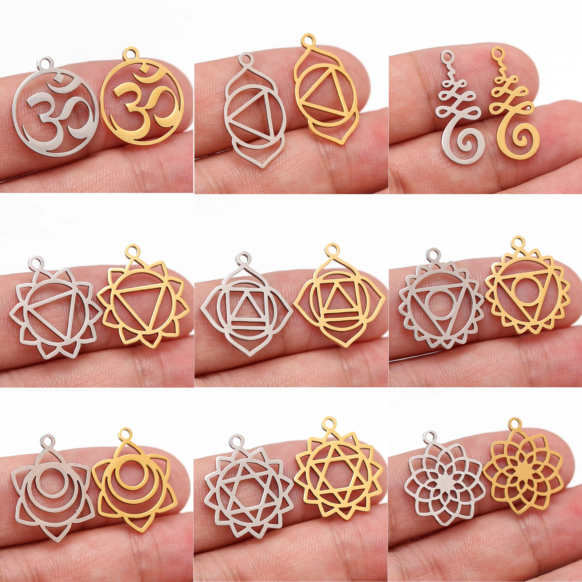 

5Pcs/Lot разъемы Chakra Charms DIY аксессуары для изготовления нержавеющей стали Omandala Yoga Hangouts для браслета и ожерелья