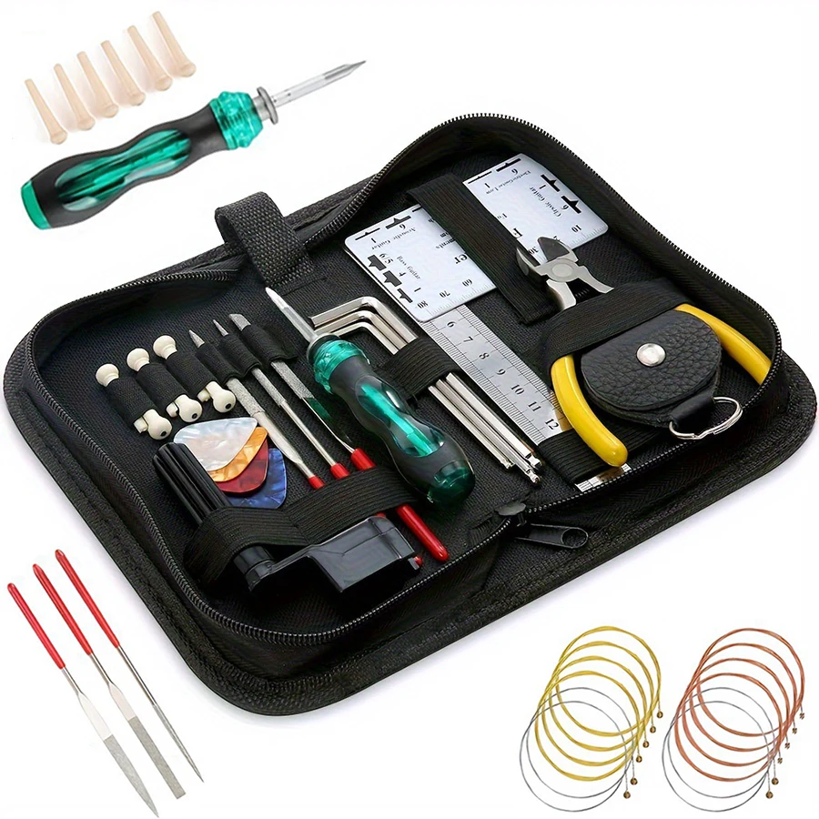 25/30 in 1 Guitar Tool Kit Set Multi-functional Guitar Repair Toolbox Parts Replacement Toolbox Picks String Fixed Buckle