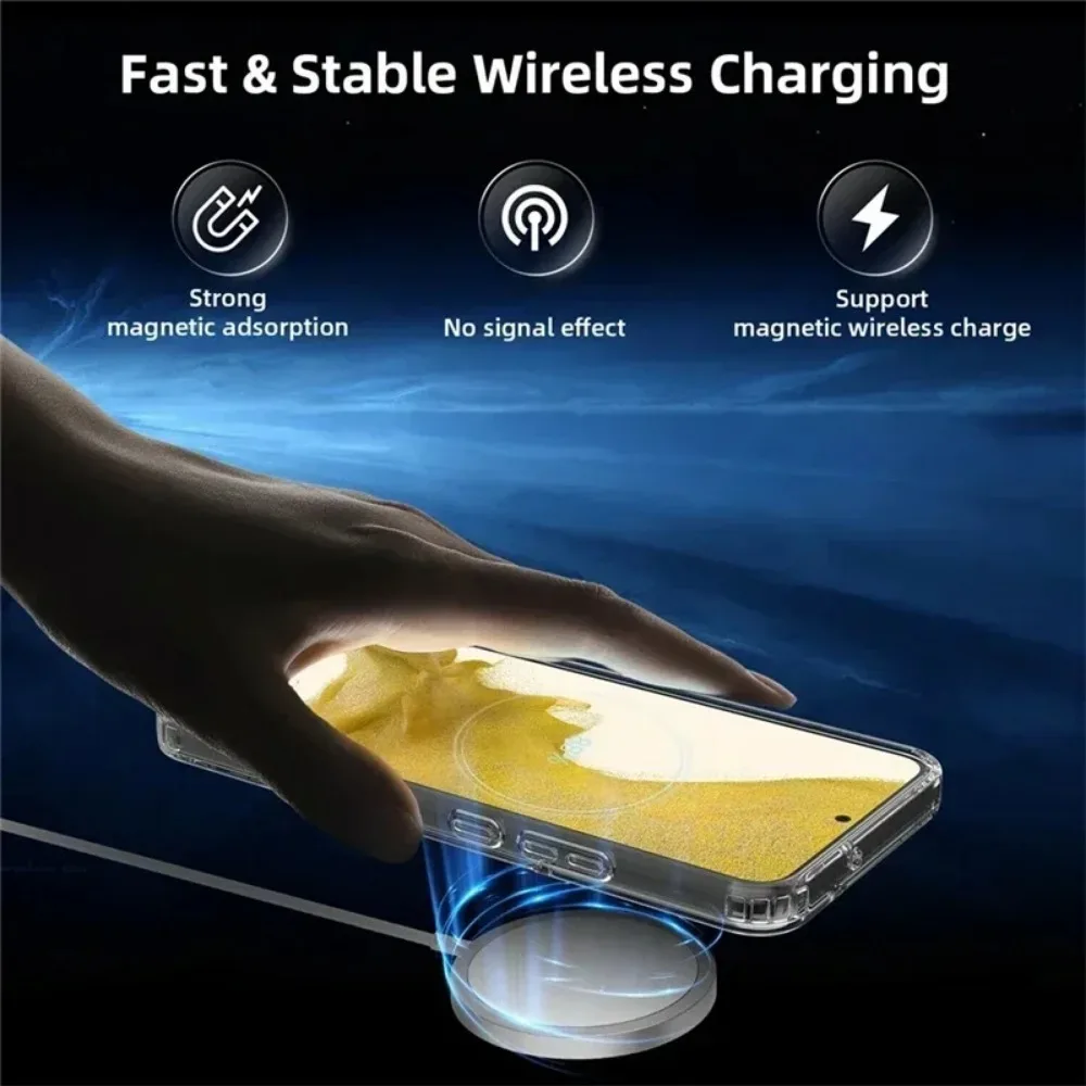 Original For Magsafe Magnetic Case for Samsung GalaxyS25 S24 S22 Ultra S23 S21  Plus Wireless Charging Shockproof Clear Cover