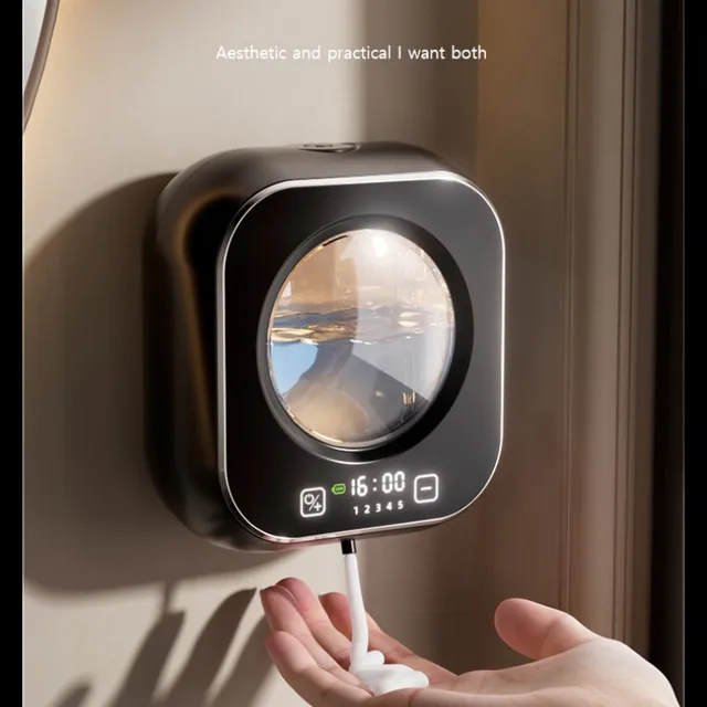 เครื่องจ่ายสบู่อัตโนมัติแบบติดผนังพร้อมเซ็นเซอร์ชาร์จแบบไม่ต้องสัมผัสความจุขนาดใหญ่ในห้องครัวพร้อมระบบทำความสะอาดอัจฉริยะ LED 1