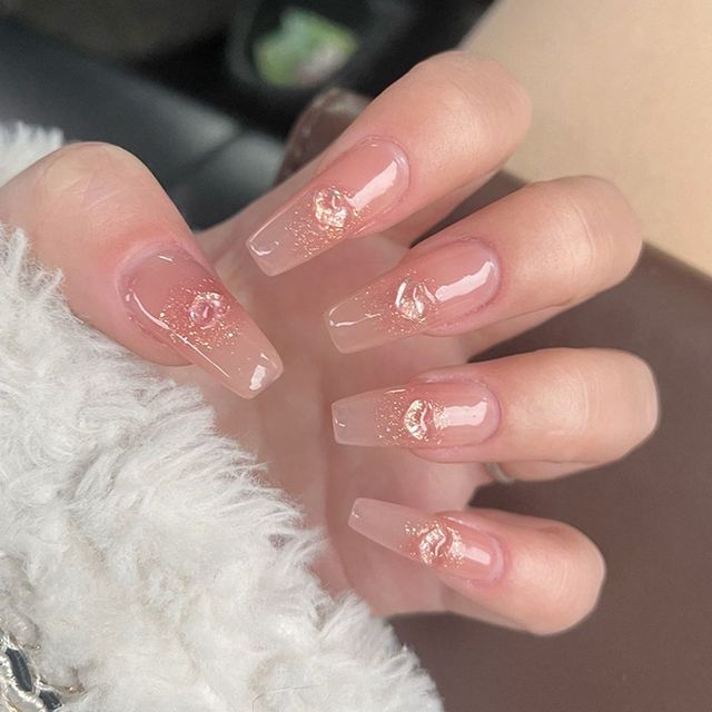 Detachable Jelly Gradient with design False Nails Wearable Ballerina Coffin Fake Nails Full Cover Nail Tips Press On Nails