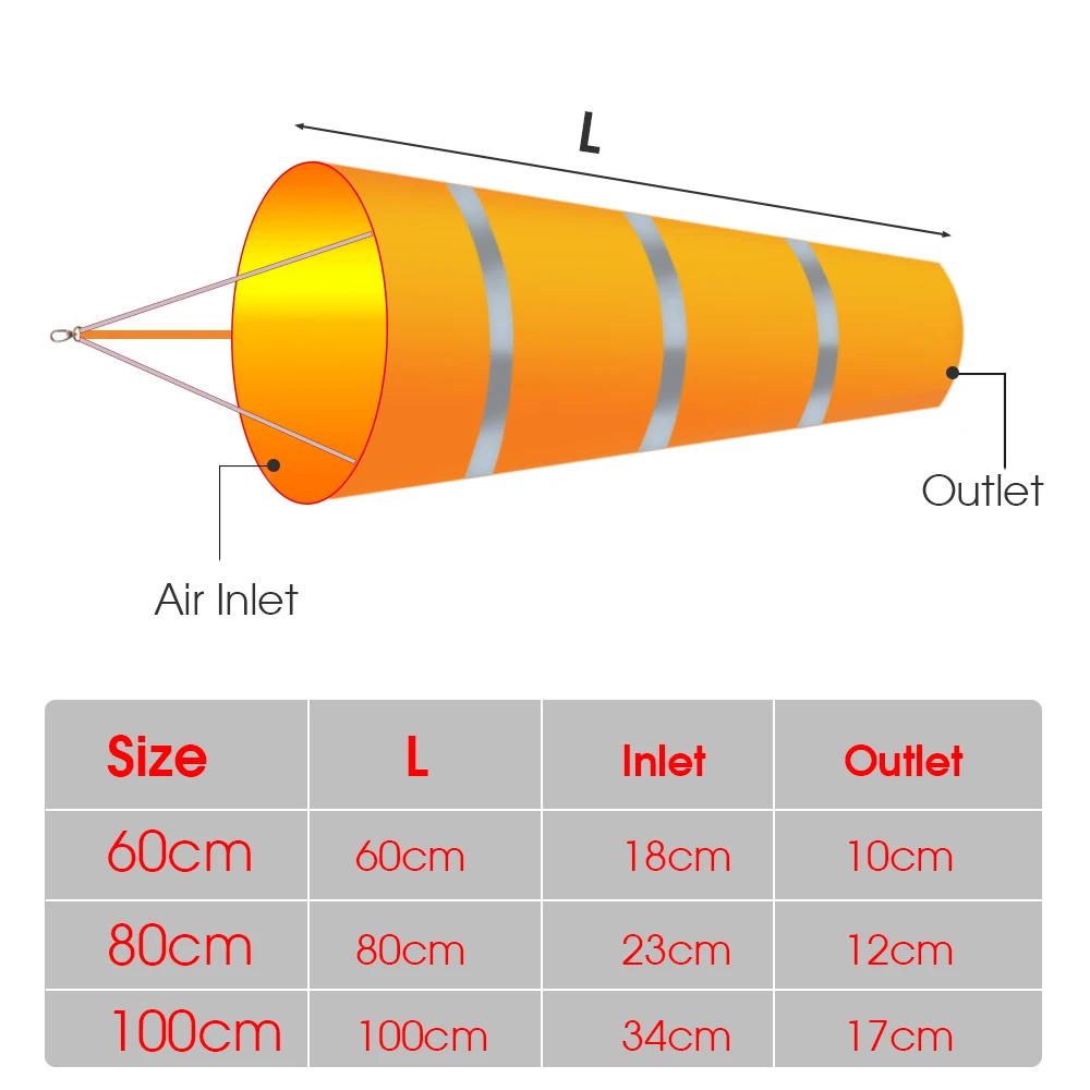 Wind Sock Weather Vane 60/80/100cm Hanging Reflective Windsock Flags Wind Direction Indicators for Outdoor Airport Garden Farm Measurement Weather Vane