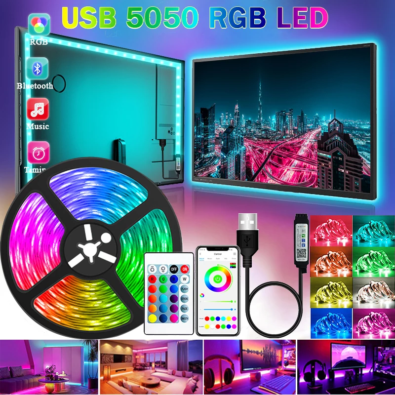 

DC5V LED Lights Bluetooth Control SMD3535 Room Decor TV Desktop Screen Backlight USB Music Sync Color Change Bedroom Decoration