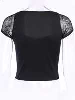 Vintage hauts Goth T-shirt femmes moulante pansement dentelle noir T-shirts gothique Streetwear Sexy femme haut décontracté maille T-shirts 6
