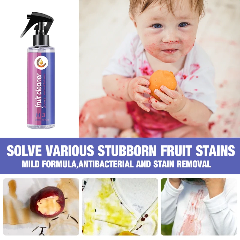 200ML Fruits Stain Remover Clothes Baby Specific Fruits Cleaner Mild Formula No Harm Fabric Washing JB XPCS H3