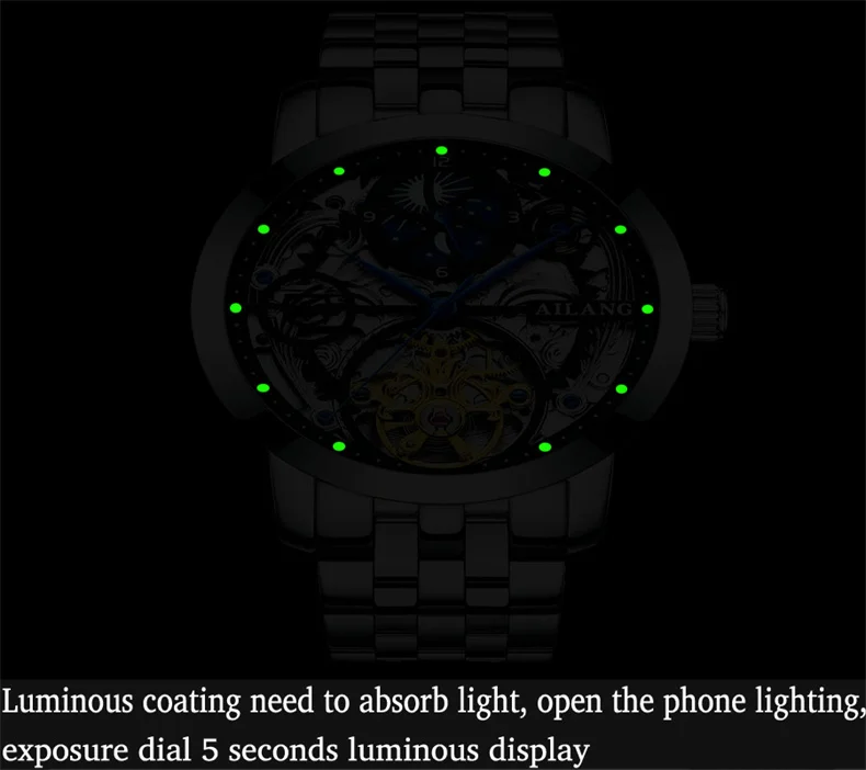 Orologio da uomo di lusso AILANG con tourbillon scheletrato, a carica automatica, meccanico, in acciaio inossidabile, impermeabile, da uomo._voghion.com
