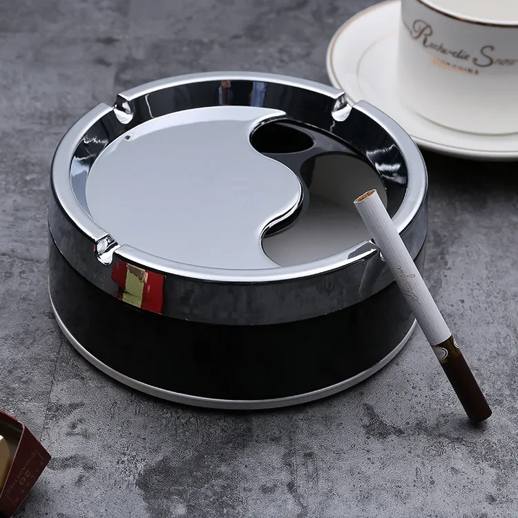 Portable Round Spinning Ashtray Cigarette Ash Stainless Steel Ashtray Housewares Spinning with Cover WF1015 cigarettes ashtray portable ashtray stainless steel ashtray metal ashtray