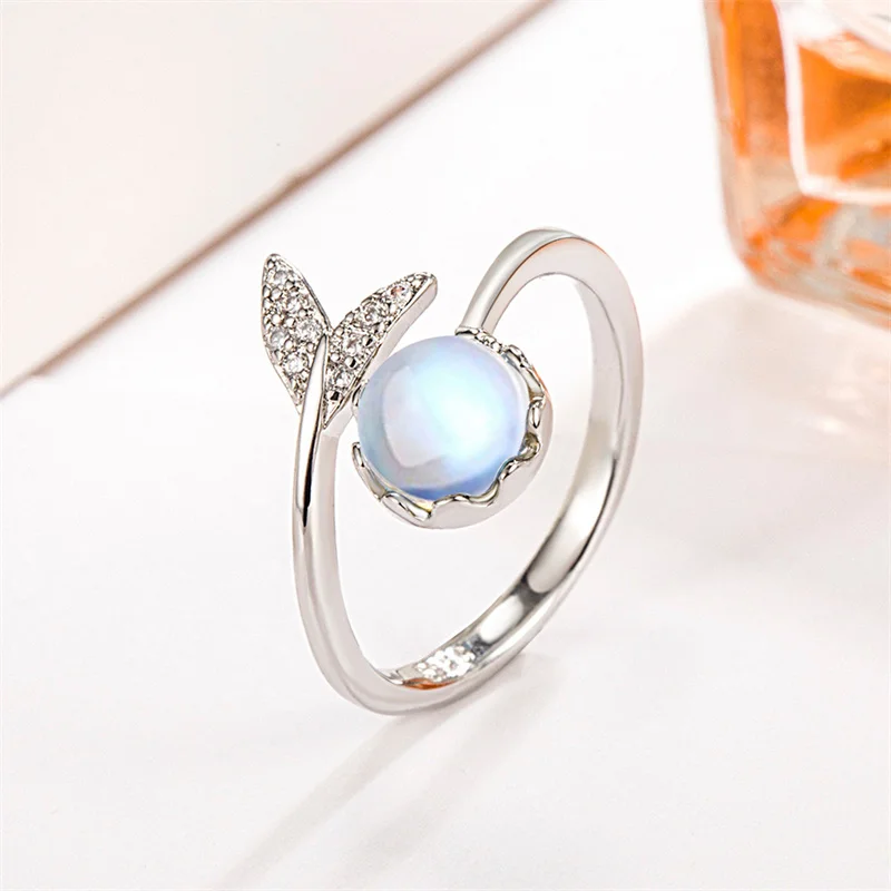 

New hot 925 sterling silver fishtail ring set with diamond and sapphire is luxury jewelry for women's fashion party gifts