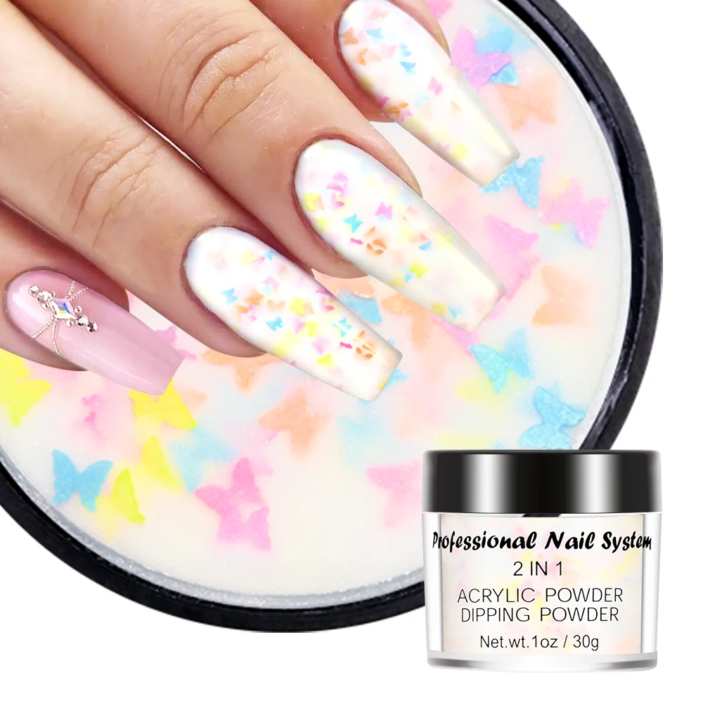 1OZ Professional Acrylic Powder Combination Infiltration Butterfly/Round/Hexagon Sequins Crystal Powder Extended Builder Powder 2