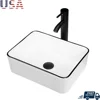 Rectangle Ceramic Vessel Sink White 16''x12'' Above Counter Small Porcelain Black Body Combo 1
