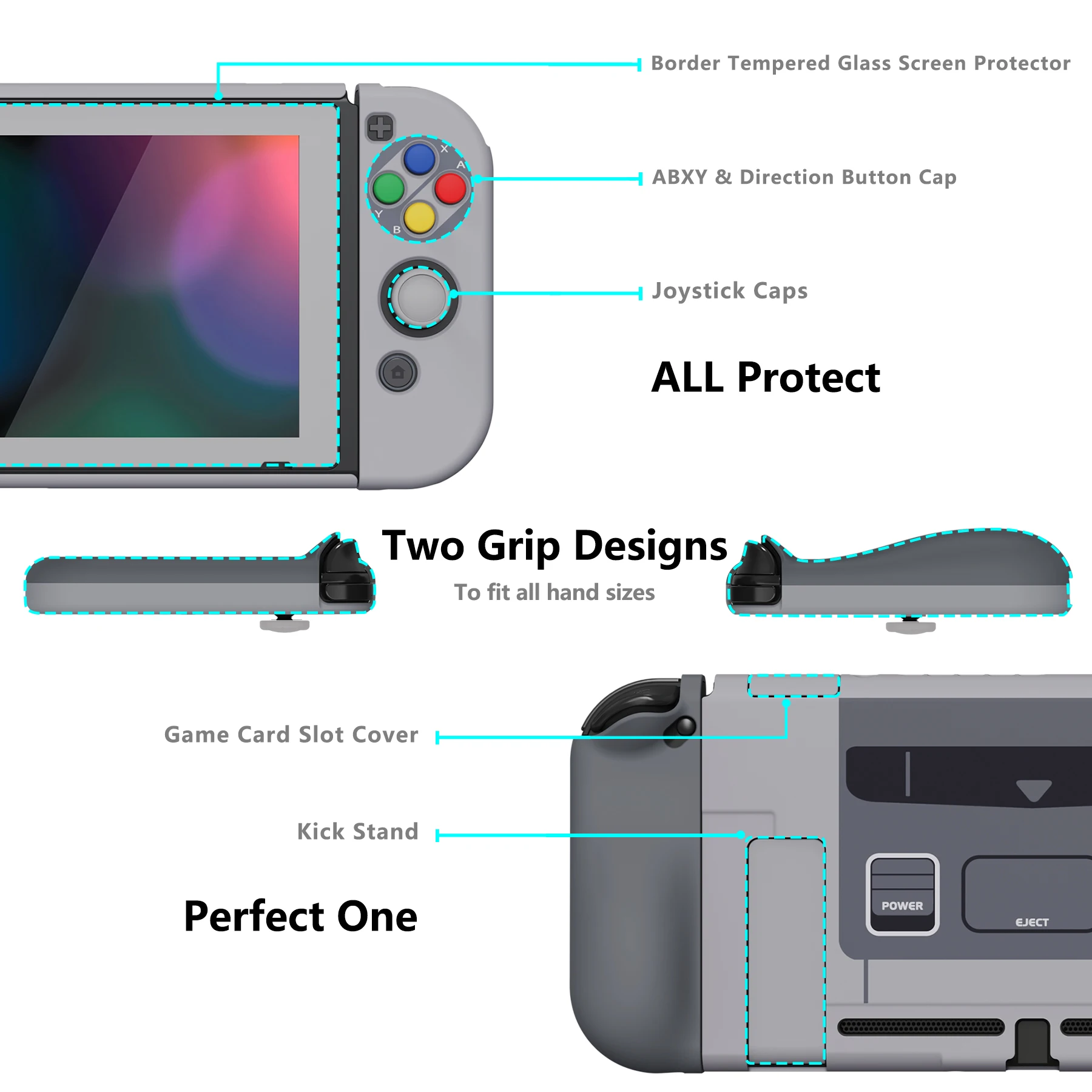 playvital altergrips sfc snes clássico estilo da ue capa ergonômica dockable capa protetora para nintendo switch com apertos de polegar