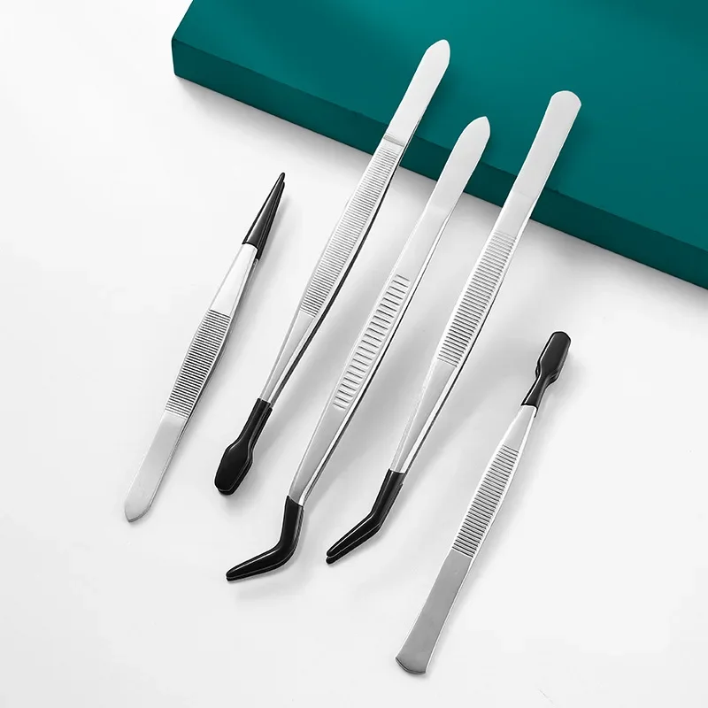 1/2/3/4pcs 고무 팁이있는 핀셋 핀셋 고무 PVC 실리콘 코팅 비 마링 플랫 팁 구부러진 팁 핀셋 팁 핀셋