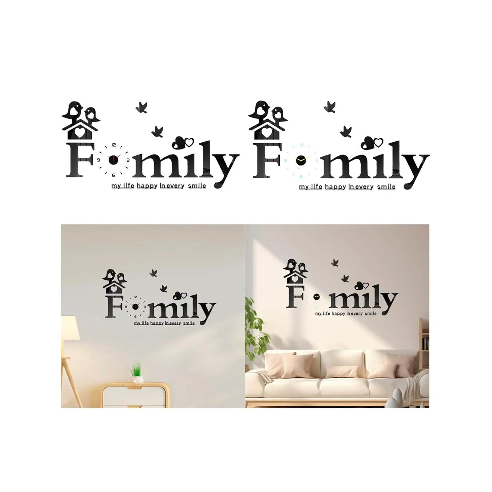 Acrylic Family Decor DIY Wall Clock Decoration Frameless for Kitchen Durable