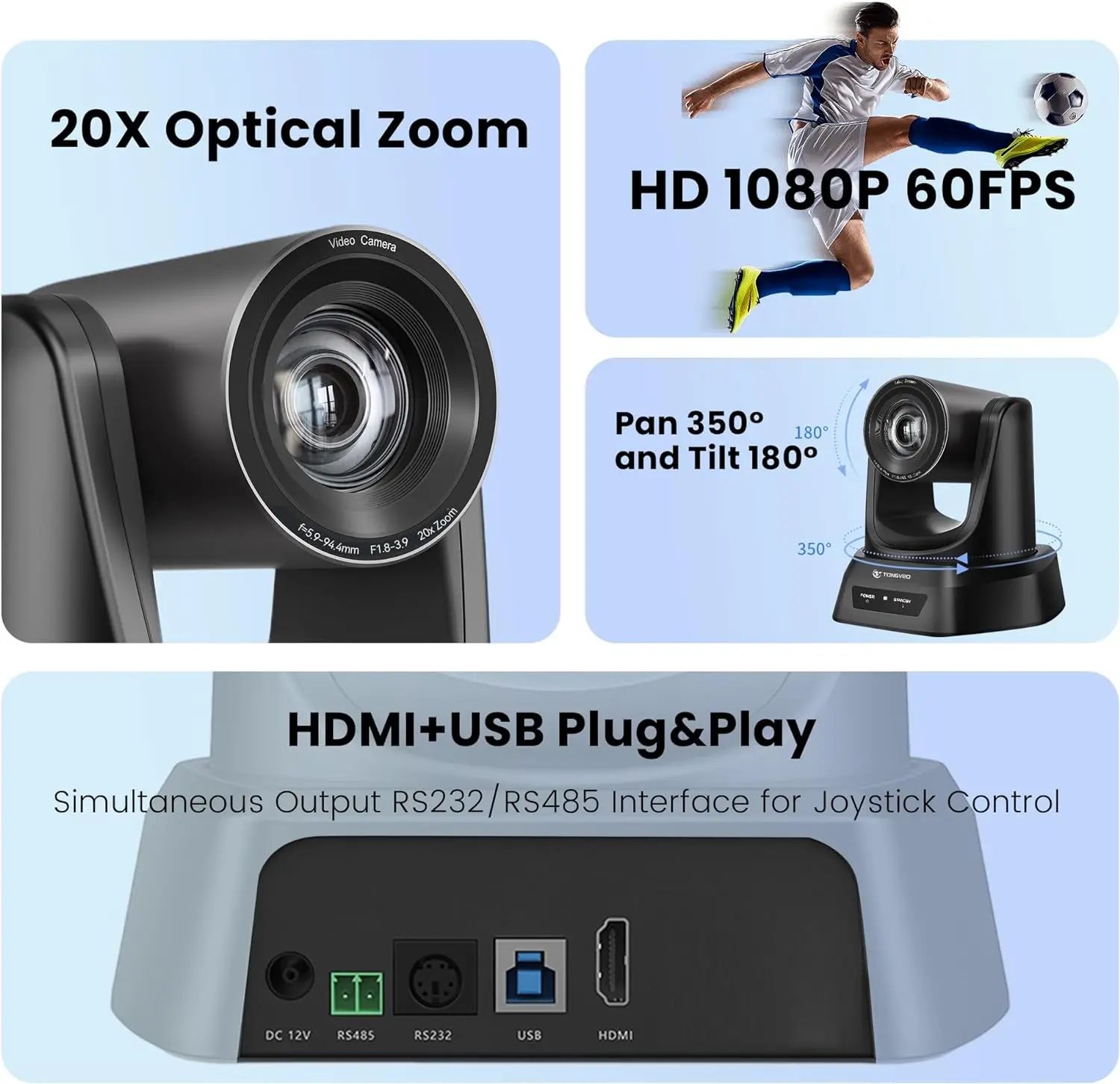 TONGVEIO HD 1080P PTZビデオカメラ S4d92fcb2b53e40a38a42785c89b97