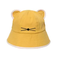 Korean Cartoon Cat Ears Women Girls Bucket Hat Spring Summer Kawaii Beach Tour Sun Visor Hats Wide Brim Solivd Cotton Panama Cap 6