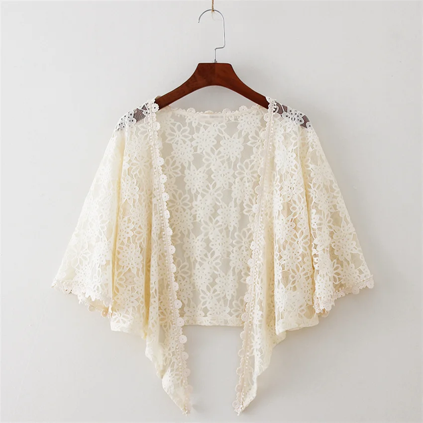 

New Summer Elegant Women Flare Sleeve Lace Shawl Capes Lady Wraps Bow Tie Wrap Bolero Accessories Coats Tops Sun Protection 1963