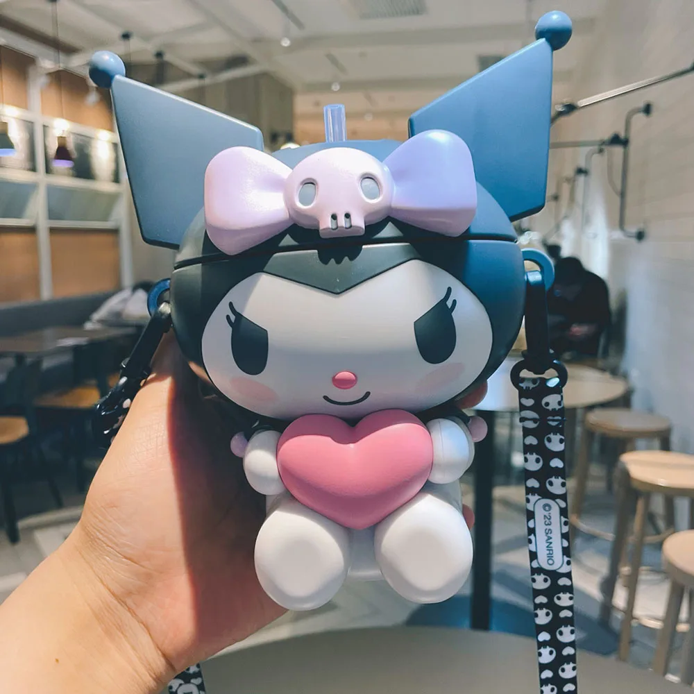 Bambola Stereoscopica Sanrio Kuromi Straw Cup Cartoon Cute Children'S Water Cup Creative Fun Food Grade Water Cup Regalo Del Cuore Della Ragazza