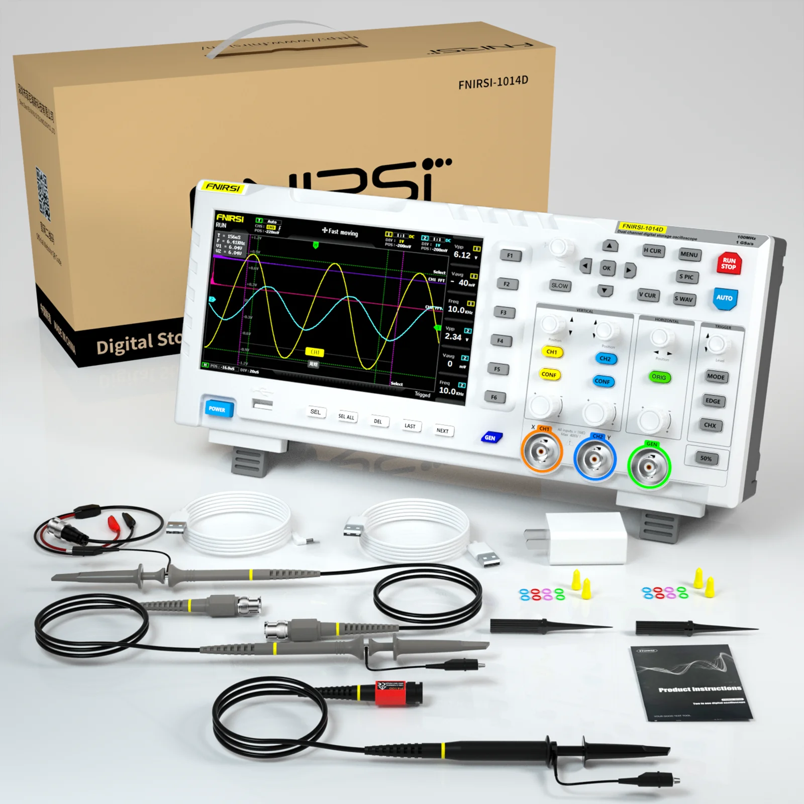 FNIRSI-1014D 1013D TC3 Ƿν, 3 in 1  ä Է ȣ ߻, 100MHz x 2 Ƴα 뿪, 1GSA/s ø Ʈ