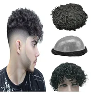 Toupee PU 0.04mm for Men Curly Wave Human Hair Natural Wigs Hair Replacement System for Men Reverse Half Buckle Process(8x10) 1